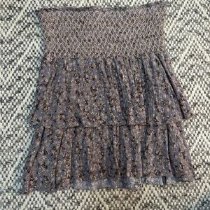 Altar'd State Floral Mini Skirt in Blue and Brown